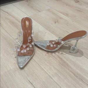 PLT studded & clear  Silver Women's Heels